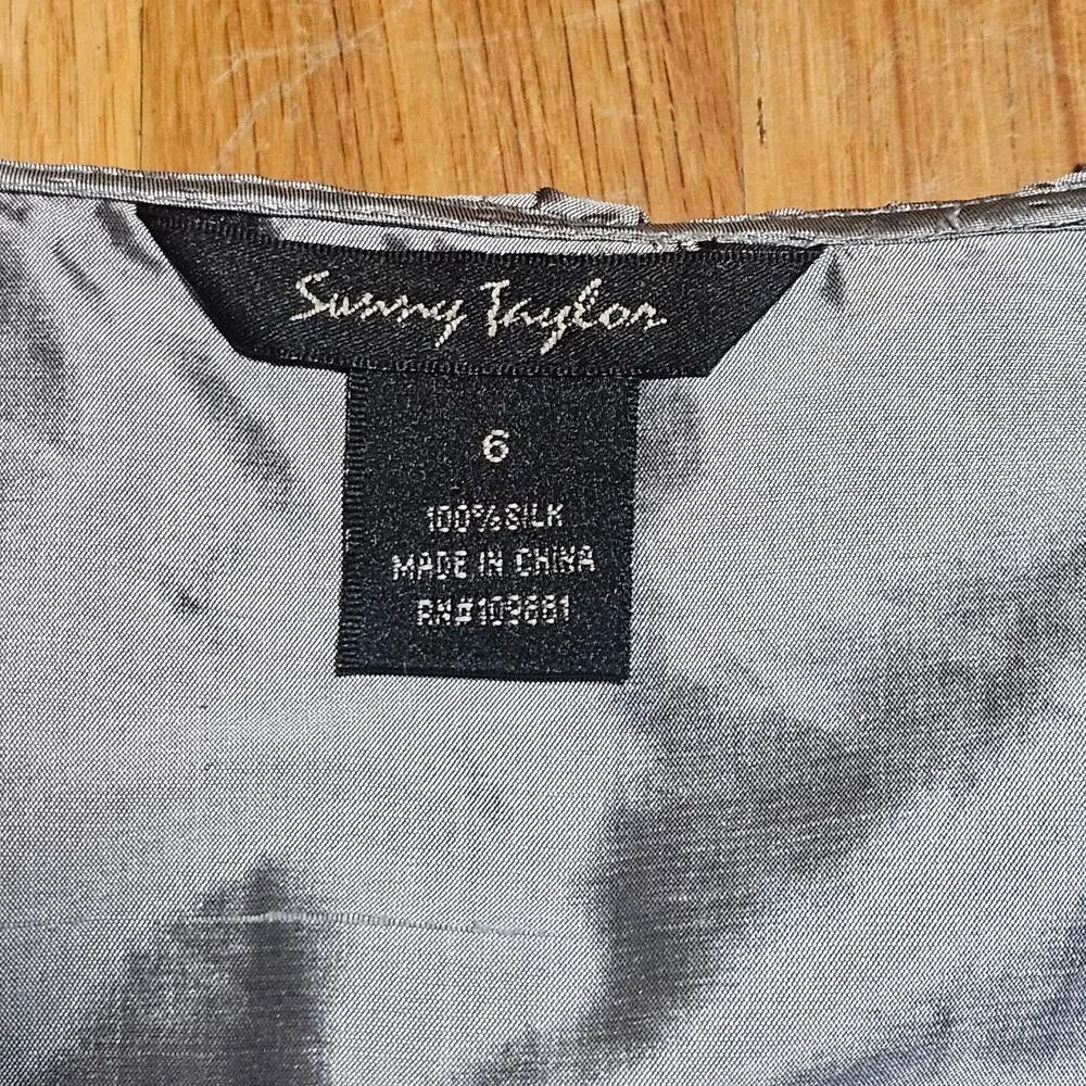 Sunny Taylor Silk Wrap Top Blouse Gray Size‎ 6 Long Sleeve Ruffle Tie